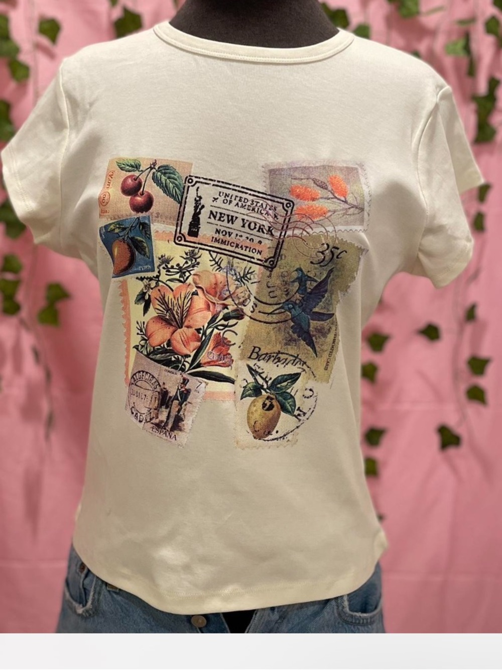 Miss Selfridge Cream Label Ribbed Neck Tee